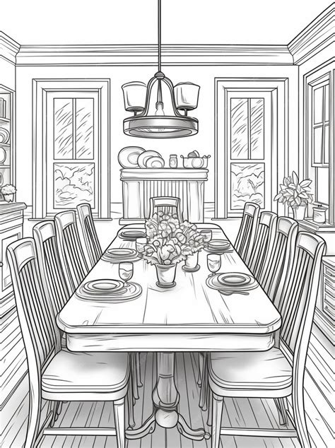 Premium Photo | A drawing of a dining room with a table and chairs ...