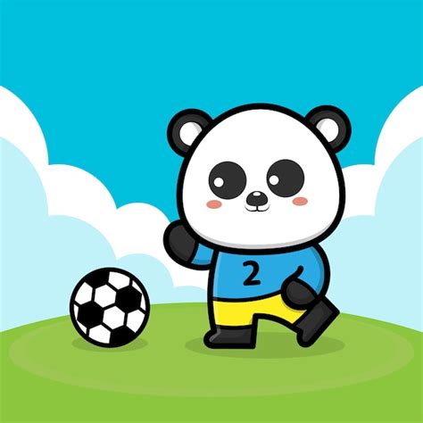 Ilustração dos desenhos animados do panda fofo jogando bola de futebol