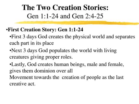 Ppt The Two Creation Stories Gen 1 1 24 And Gen 2 4 25 Powerpoint Presentation Id 3094632