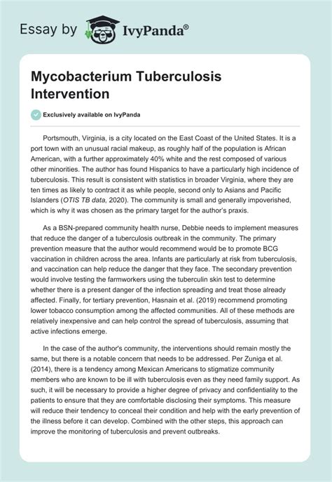 Mycobacterium Tuberculosis Intervention Words Essay Example