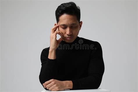 Headshot of Asian Young Man with Closed Eyes and Calm Face Expression ...