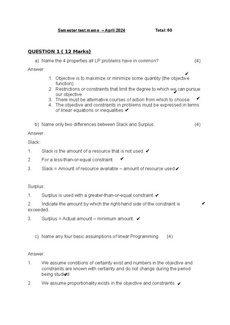 Semester Test Memo April 2024 Semester Test Memo April 2024 Total