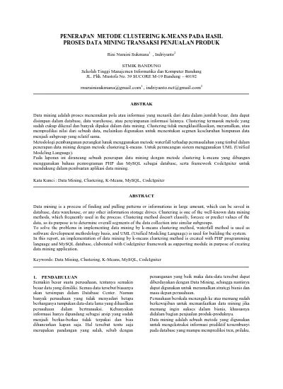 Penerapan Metode Clustering K Means Pada Hasil Proses Data Mining