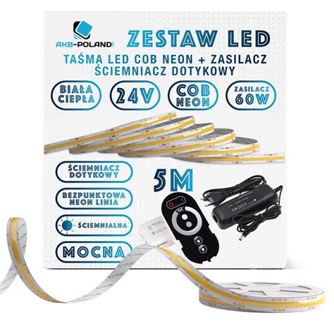 24V ZESTAW Taśma LED COB CIEPŁA 5M PILOT DOTYKOWY COB24 Z17 Cena