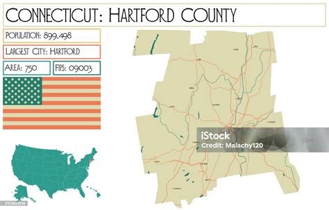 Large And Detailed Map Of Hartford County In Connecticut Usa Stock