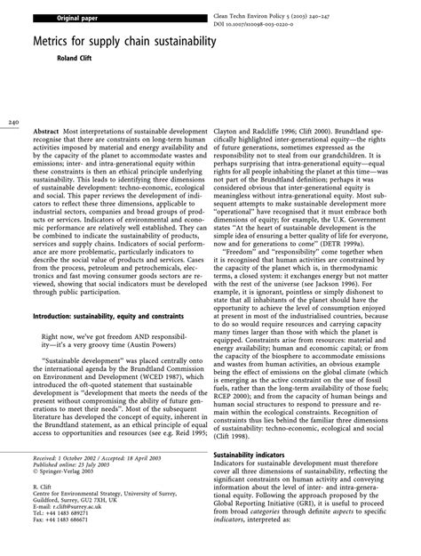 (PDF) Metrics for supply chain sustainability