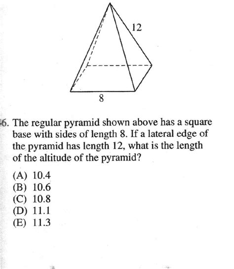 Solved The Regular Pyramid Shown Above Has A Square Chegg