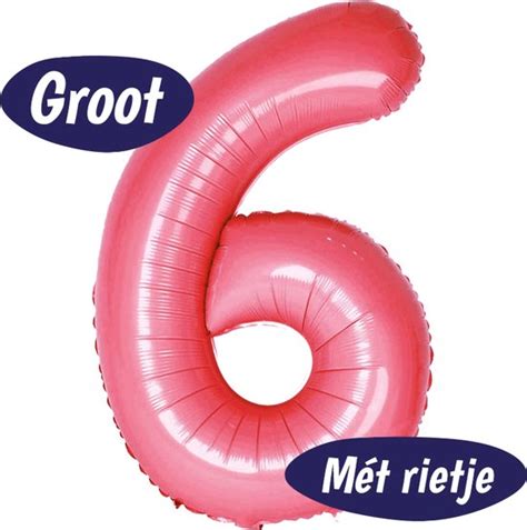 Folieballon Cijfer Ballon Roze Cm Incl Opblaasrietje