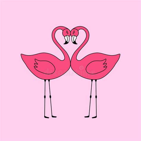 Two Pink Flamingos Form A Love Heart Symbol Seamless Pattern Stock