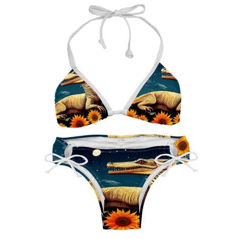 Crocodile Starry Sky Sunflower Detachable Sponge Bikini Set