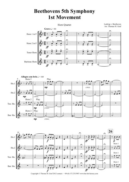 Beethovens 5th Symphony 1st Movement Horn Quartet Arrangement