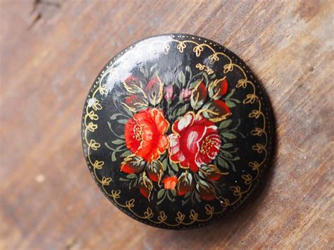 Vintage Hand Painted Brooch Scandinavia Russia 50s Etsy