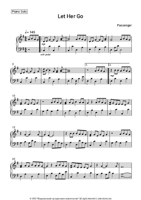 Let Her Go Piano Sheet Music Passenger In Note Store Piano Solo