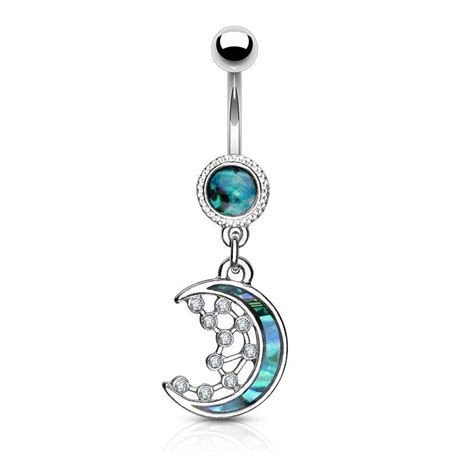 Pearl Belly Bar With Dangling Moon