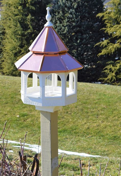 Large Bird Feeder Copper Roof Bird Feeder Double Roof Bird Etsy