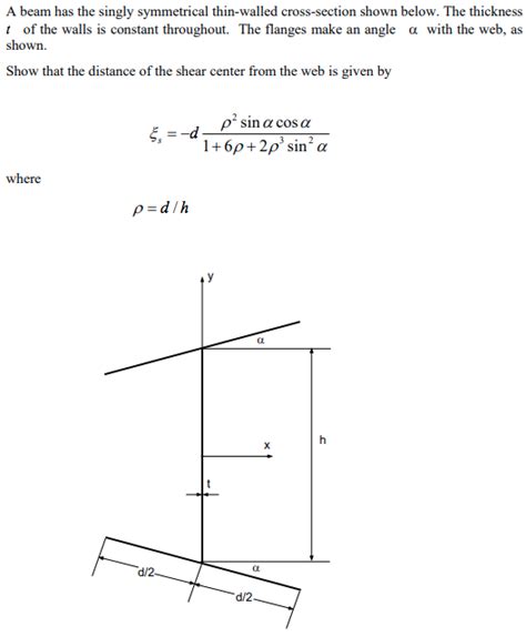 Solved A Beam Has The Singly Symmetrical Thin Walled Chegg