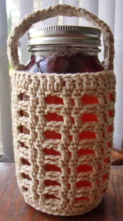 Crocheted Quart Mason Jar Cozy With Handle Mason Jar Cozy Mason Jars Quart Mason Jars