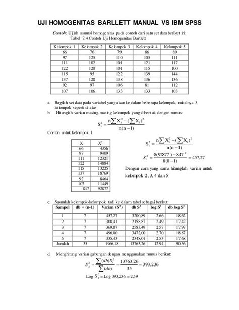 Uji Homogenitas Bartlett Manual Vs Spss