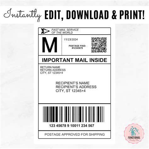 Fake Shipping Label Template Editable Personalized Mail Label Fake Mail