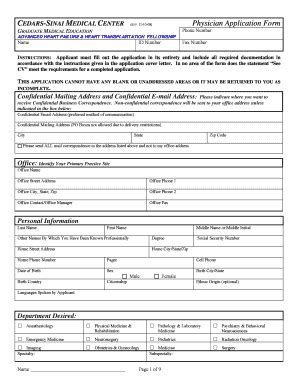 Fillable Online Cedars Sinai Physician Bapplication Formb Cedars