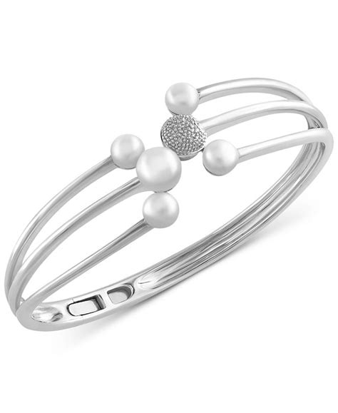 Effy Collection Effy Cultured Freshwater Pearl 55mm 7mm And Diamond Accent Bangle Bracelet