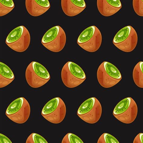 Premium Vector Seamless Pattern With Half Cartoon Kiwi On Black