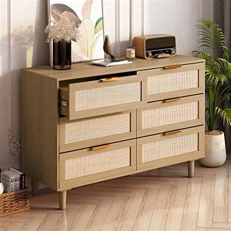 TJUNBOLIFE Modern 6 Drawer Dresser Wood Dresser Chest With Wide Drawers