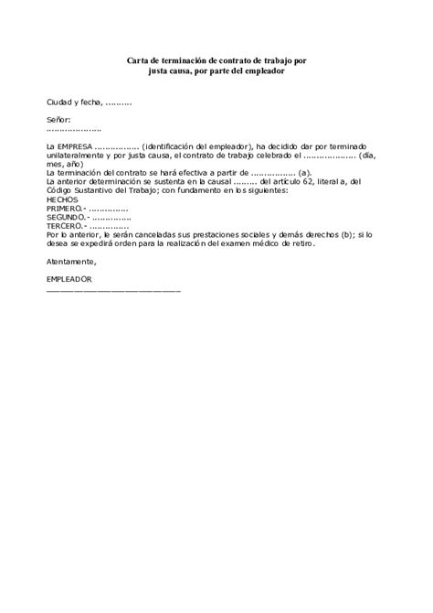 Carta De Terminacion De Contrato Sin Justa Causa Fioricet