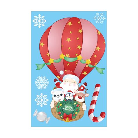 Piaybook Christmas Wall Sticker Christmas Cartoon Santa Claus Wall