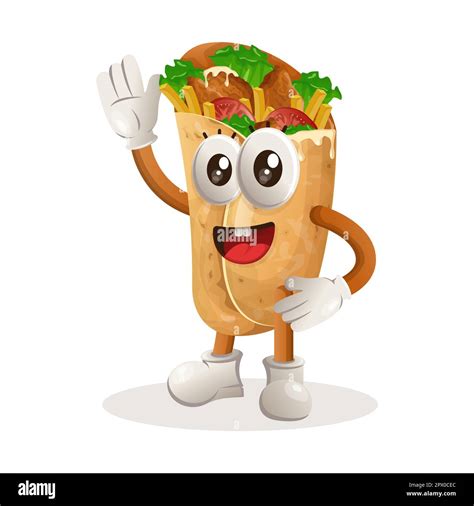 Cute Burrito Mascot Waving Hand Perfect For Food Store Small Business