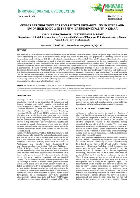 Pdf Gender Attitude Towards Adolescents Premarital Sex In Senior And