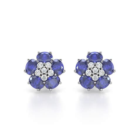 Boucles D Oreilles ADEN Or 585 Blanc Tanzanite Fleur Et Diamants 2