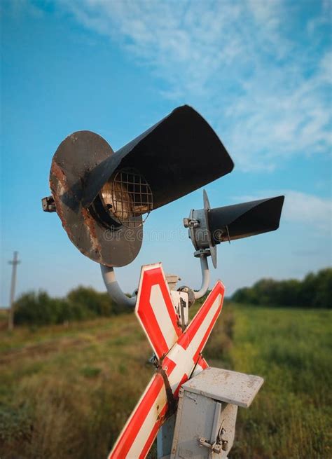 Railroad Crossing with Warning Sign and Lights Stock Image - Image of ...