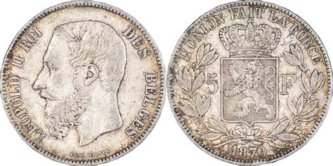 Belgium 5 Francs 5 Frank 1870 Coin Leopold II Silver KM 24 EF 40 45