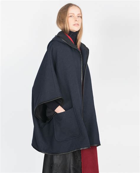 Zara Hooded Wool Cape In Blue Navy Blue Lyst