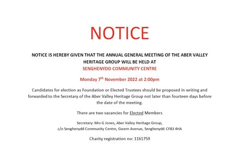 Agm Notice Aber Valley Heritage Group