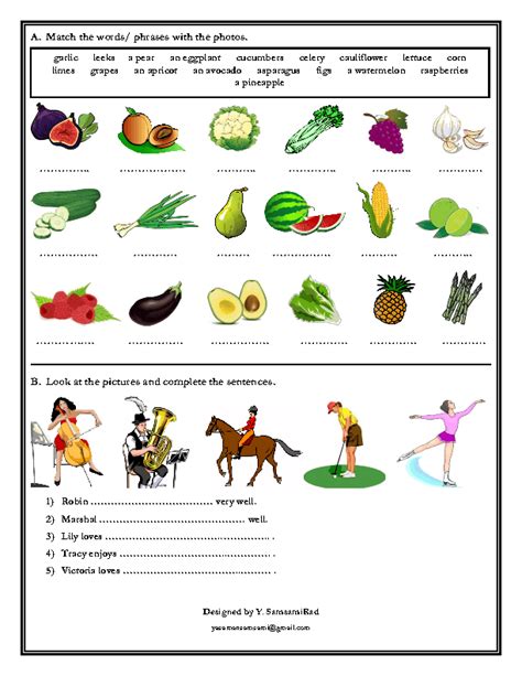 135 Free Fruit And Vegetables Worksheets