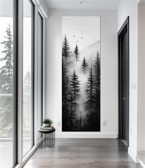 Foggy Forest Canvas Print Coniferous Forest Wall Art Tall Narrow Wall