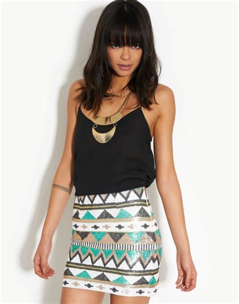 Print Aztec Sequin Skirt