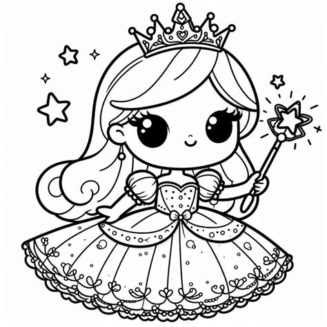 Desenho de Princesa Vestido e Varinha Mágica Pintar e Colorir