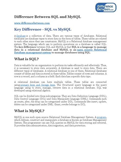 Difference Between Sql And Mysql Pdf