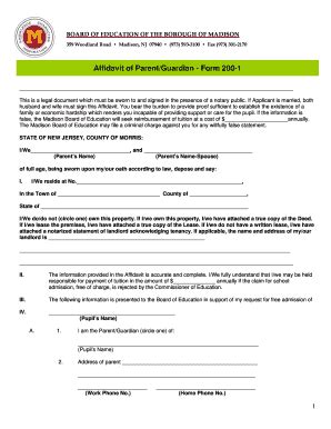 Fillable Online Affidavit Parent Guardian Form 200 1 Rev 02 08 12 Doc