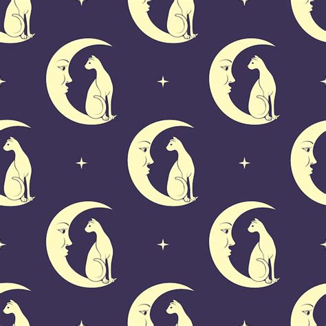 Premium Vector Cat Sitting On Moon Night Sky Seamless Pattern Background Cute Magic Occult