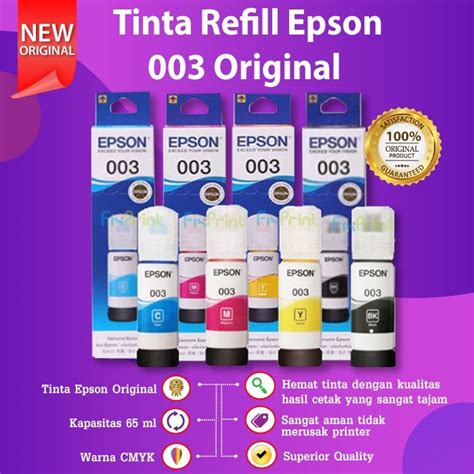 Original Epson 003 Tinta Refill Printer L3110 L3210 L1110 L1210 L3150