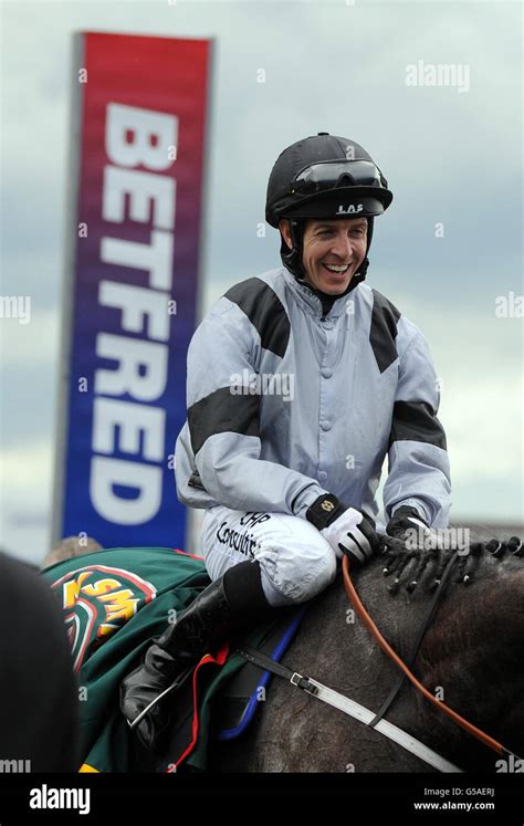 Jockey Jim Crowley Celebrates Winning The John Smiths Northumberland