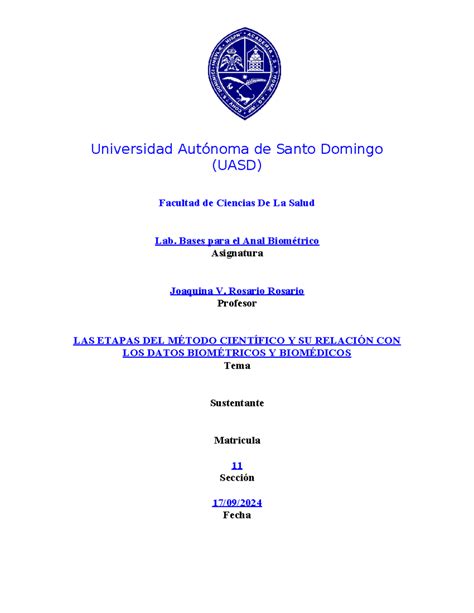 Biometrico unidad Bases para el anal biometrico Universidad Autónoma de Santo Domingo