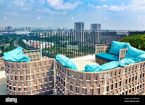 New Modern Terrace Balcony On Roof Of High Rise Building With