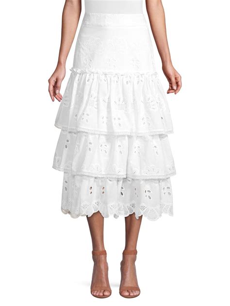 Alexis Cotton Faustine Tiered Lace Eyelet Midi Skirt In White Lyst