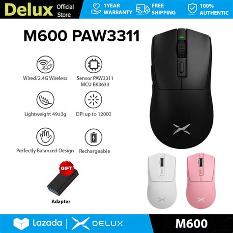 Delux M600 Wired & Wireless Rechargeable Gaming Mouse DPI MAX 12000 ...