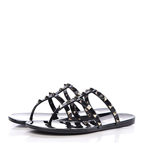 Valentino Pvc Jelly Rockstud Thong Sandals 38 Black 486634